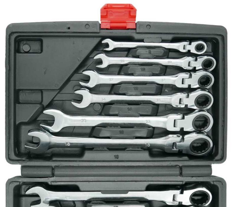 Набір ключів ріжково-накидних тріскачка шарнір 8-19 мм (12 шт) + кейс