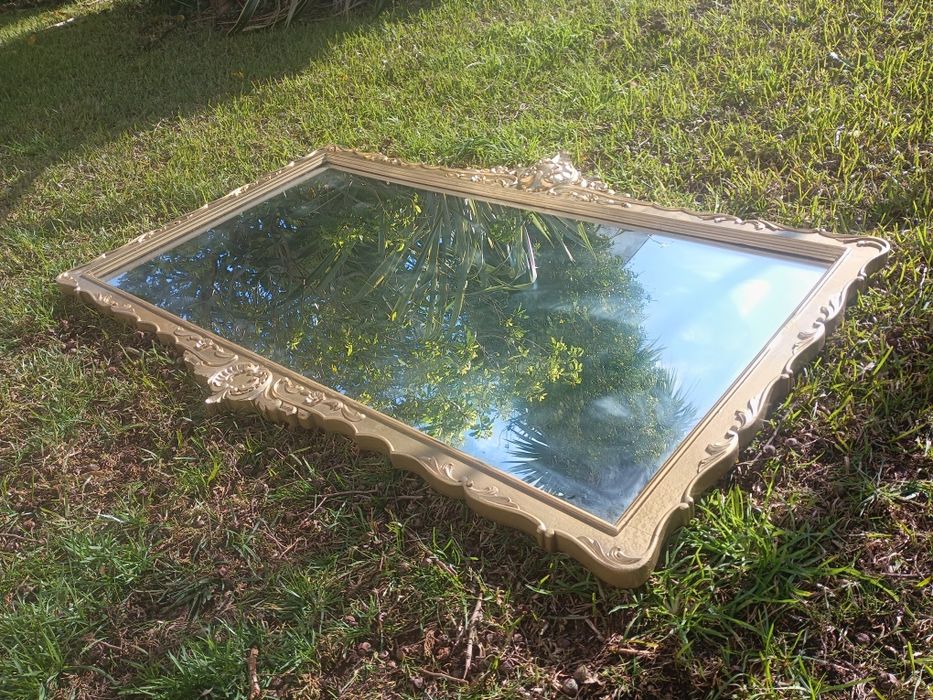Espelho decorativo retangular, moldura talha dourada de estilo clássic