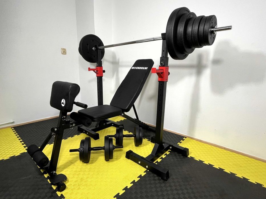 Zestaw Do Ćwiczeń 100kg Hantle Siłownia Atlas Ławka Obciążenie Sztanga