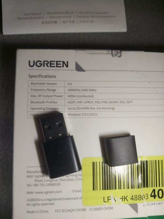 UGREEN CM390 Bluetooth 5.0 USB адаптер для ПК и ноутбуков
