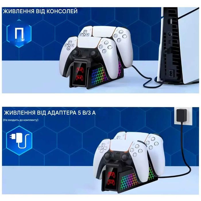 Зарядна док станція для джойстика Dualsense PS5 Dobe з RGB підсвіткою