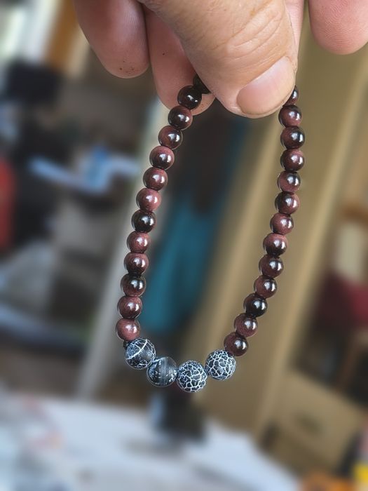 Bransoletka męska handmade Bycze oko i onyks