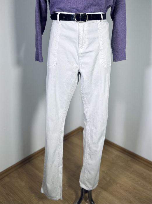 Białe spodnie damskie wiosenne 44 XXL nieprześwitujące wysoki stan