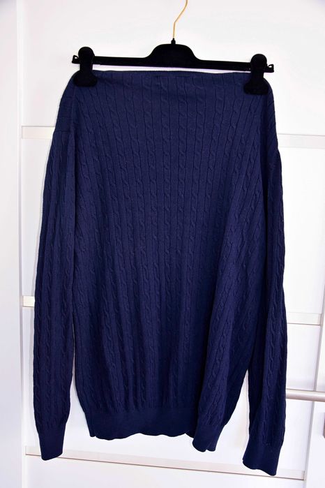 Sweter kaszmirowy Signature L 40 granatowy wzór drobny warkocz