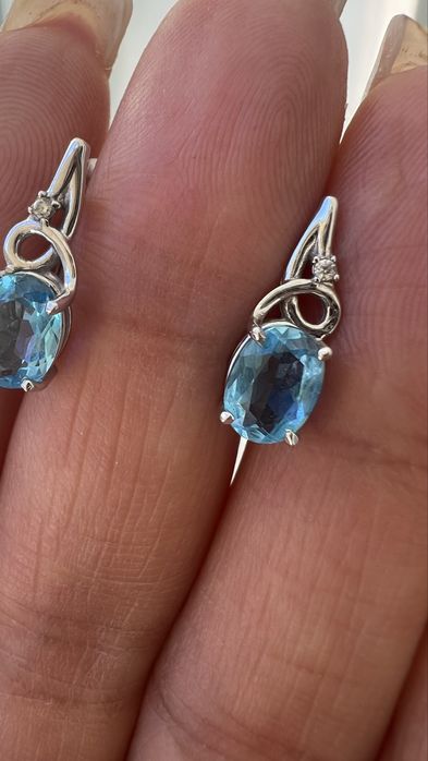 Серьги белое золото 585 натуральные топазы вес 2,32