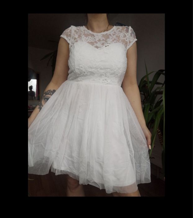 Biała tiulowa koronkowa sukienka mini 42 xl asos luxe