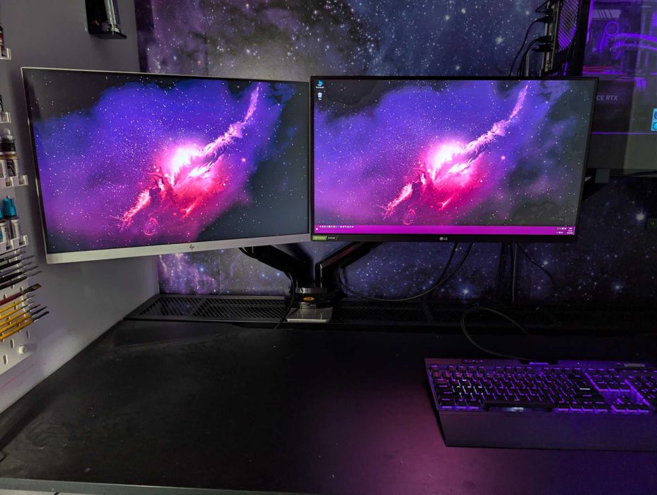 Kompletny Zestaw 2 Monitory: Gamingowy LG Nano IPS 144Hz + Biurowy HP 16:10 + Ramię Gazowe