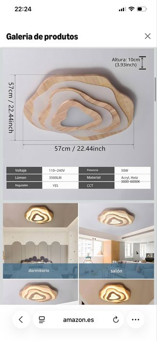 Plafonier / Candeeiro de Teto LED em Madeira com Controlo Remoto (Ø 57 cm)