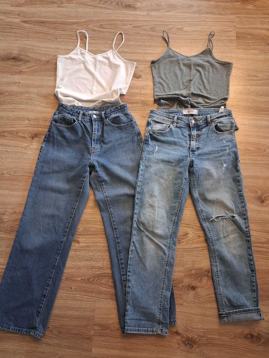 Mix paka zestaw ubrań Zara H&M 34 XS petite pants blue jeans 90's styl