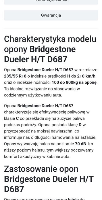 Opony Bridgestone Dueler H/T D687 235/55r18