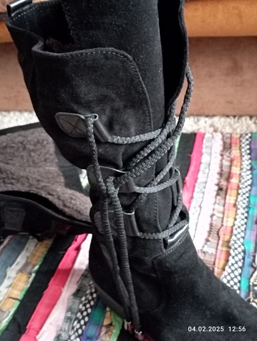 Сапоги замшевые с кожаными вставками