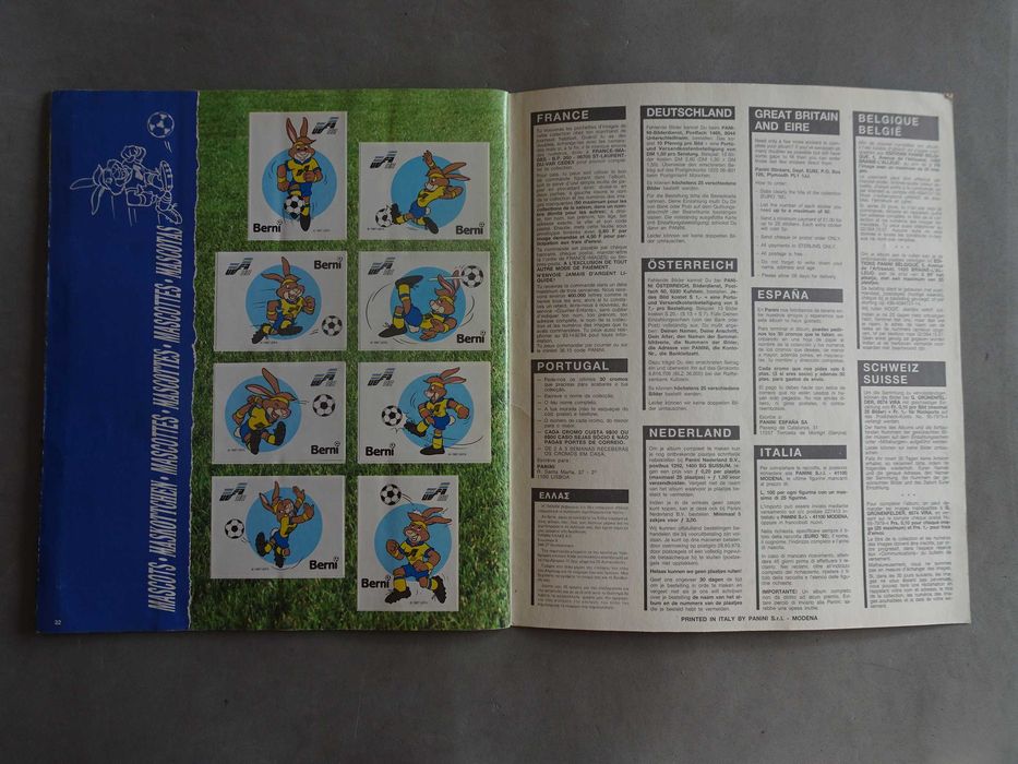 Caderneta de cromos de futebol completa EURO 92 - Panini