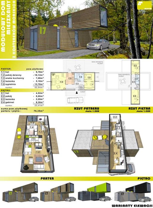 CAŁOROCZNY DOM MODUŁOWY 90 m² | 4 pokoje | 3 kontenery HQ | wyposażony | zadaszony taras
