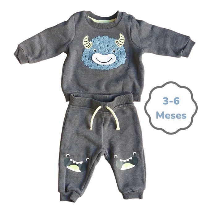 Conjunto Camisola + Calças Cinza Escuro Monstro Primark 3-6 meses