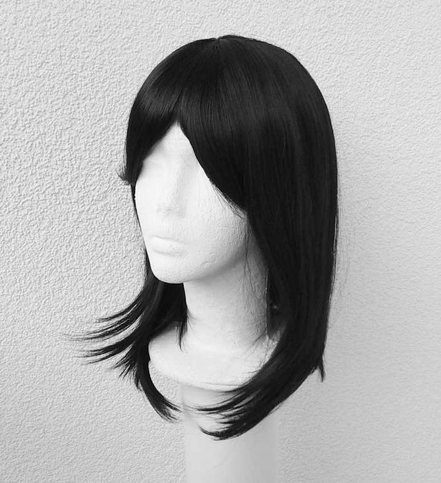 Mikasa cosplay wig czarna krótka peruka z grzywką bob czarny krótki