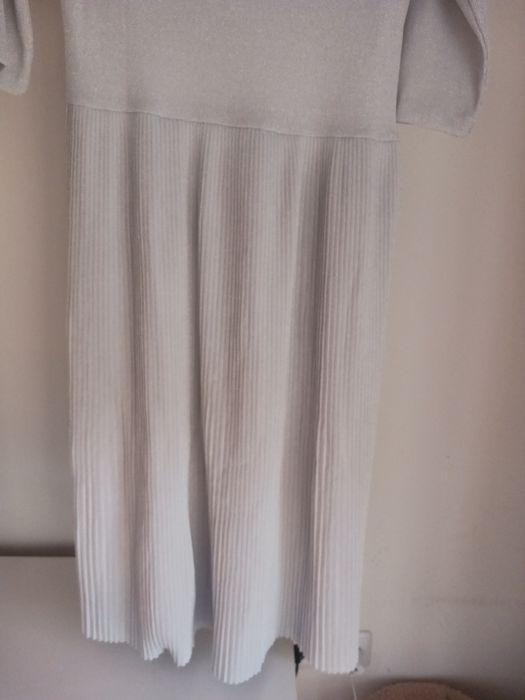 Vestido malha, prateado, Mango