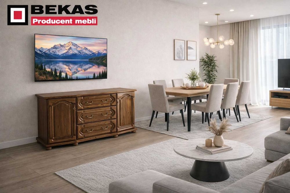 Stylowa Komoda 160` Dąb Rustikal Orzech Włoski Producent BEKAS Meble