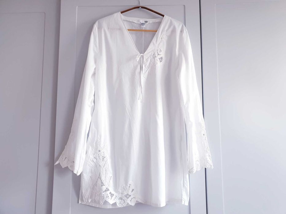 Biała haftowana koszula tunika H&M 38 40