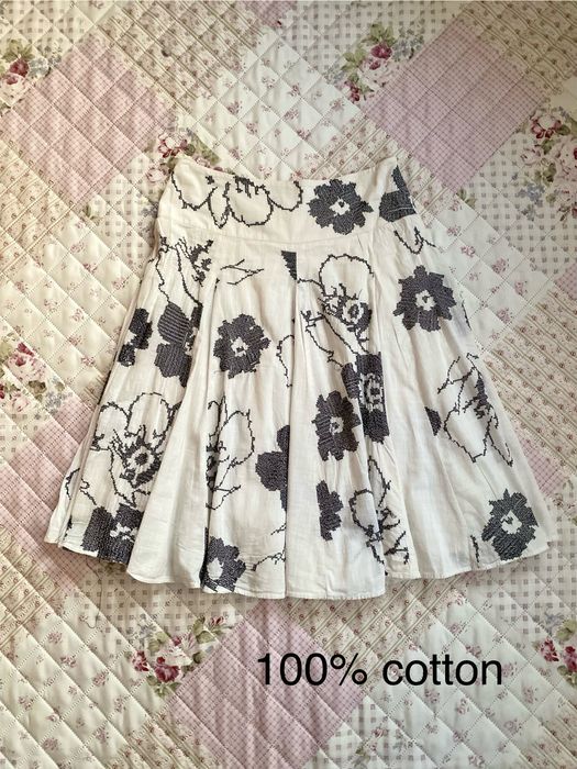 Biała spódnica do kolan w kwiatki S 36 M 38 monsoon bawełna vintage