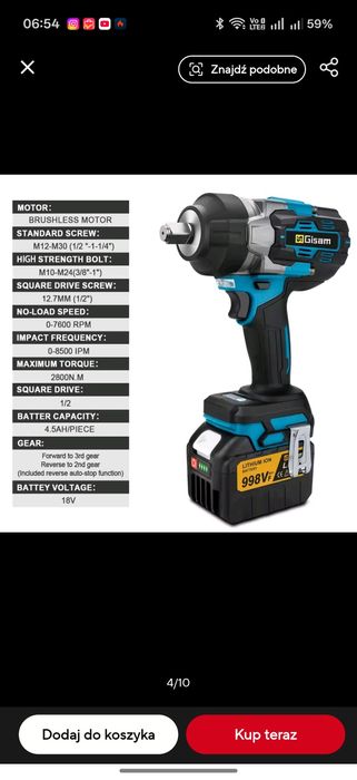 Klucz Gisam o momencie obrotowym 2800 N.m.