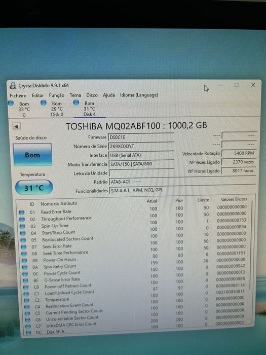 Disco externo hdd 1TB 54000 RPM + caixa adaptadora hdd para disco externo