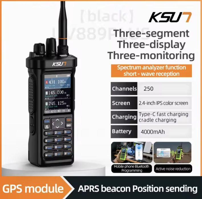 KSUN X 889 plus  Радіо 10W+ CB SW AM FM VHF UHF GPS APRS IPS  BT Нова Радіостанція 2026 крос репітерні функції, тридіапазона fw RT 950 якість