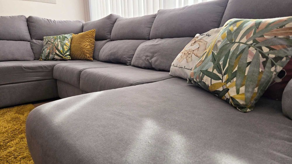 Sofá de Canto Chaise Longue Cinza