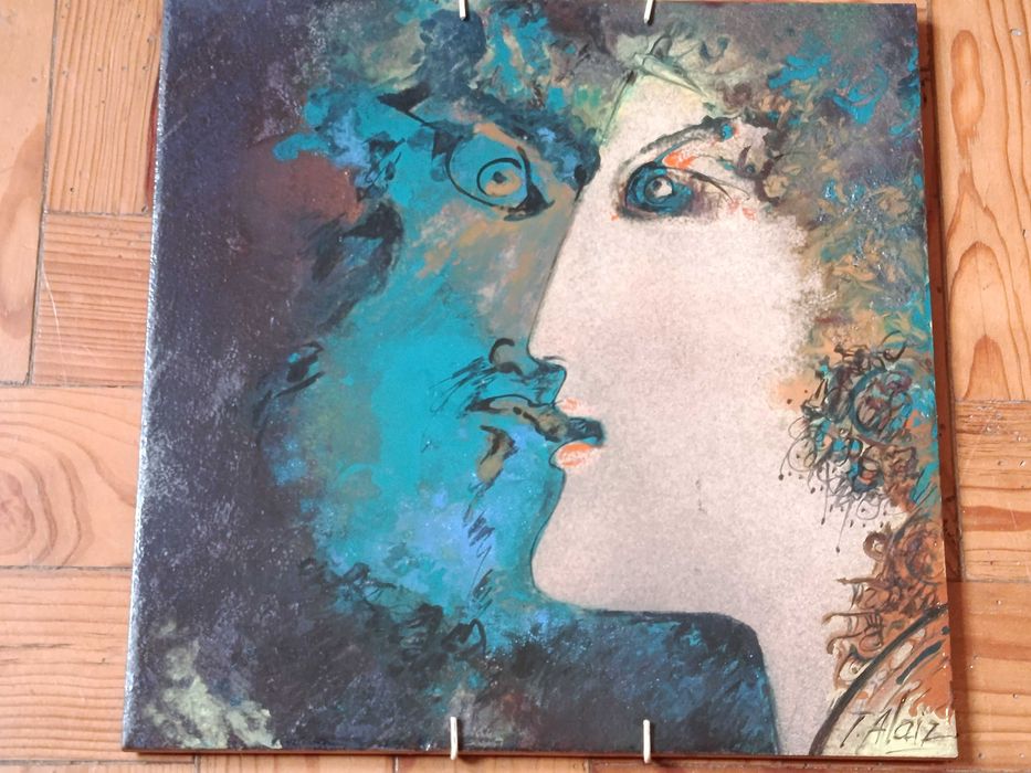 Pintura original assinada em azulejo 30x30cm