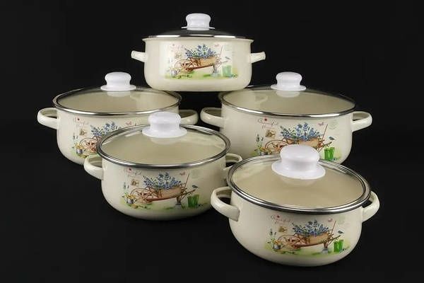 Набор эмалированных кастрюль, 10 предметов