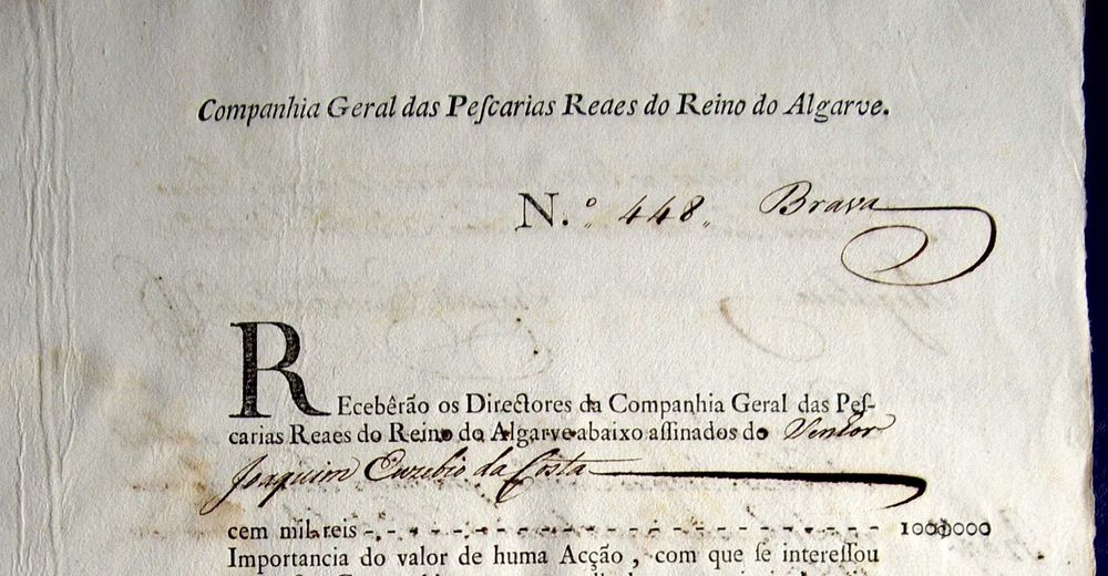 RARÍSSIMA! Ação da Companhia Pombalina das Pescarias do Algarve - 1778