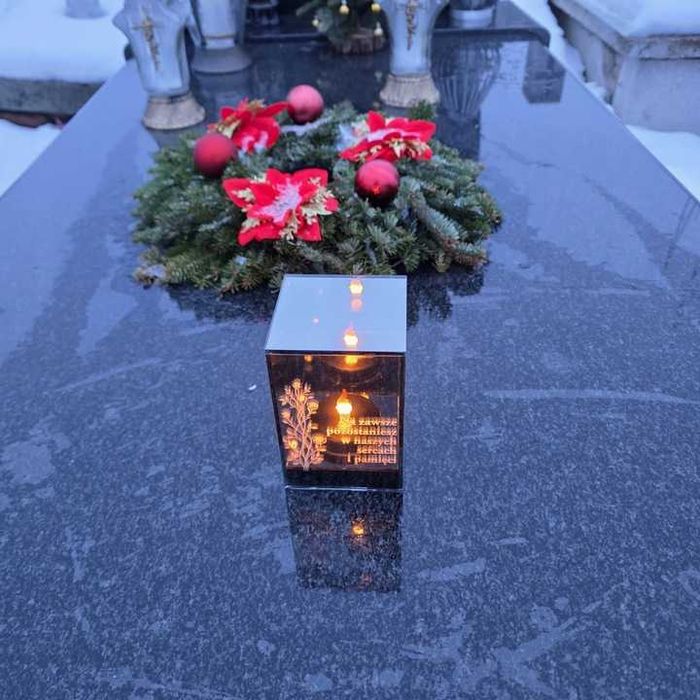 ZNICZ LED LAMPION na GRÓB cmentarz efekt nieskończonego ognia