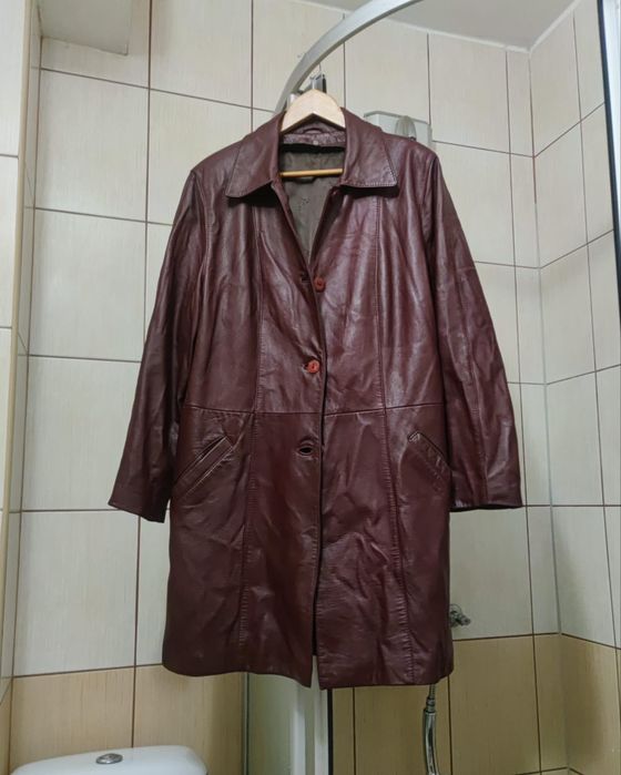 płaszcz płaszczyk L damski czerwony Red leather kurtka skórzana damsk