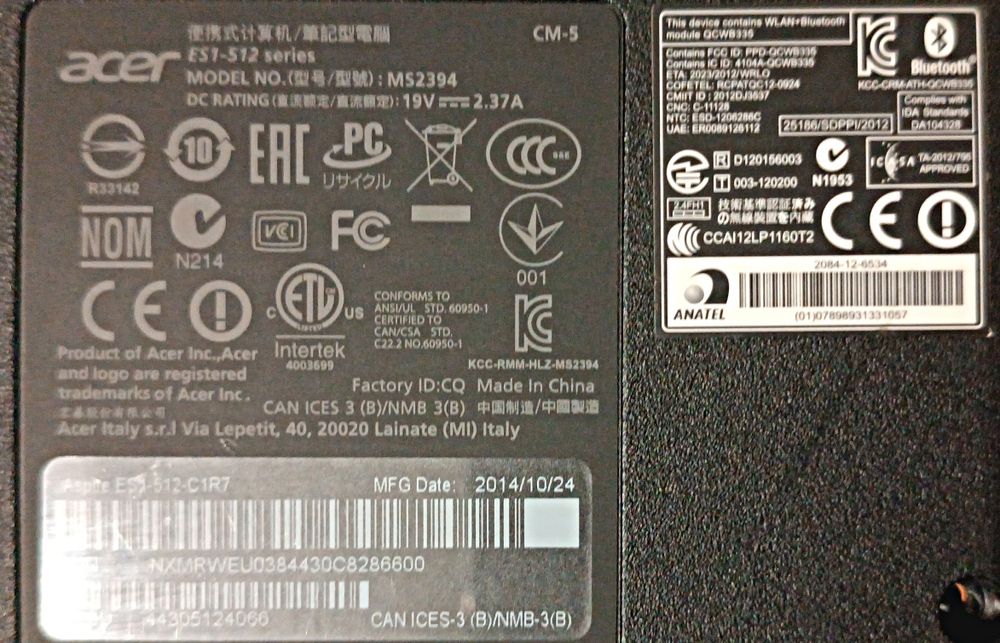 Ноут Acer ES1 512 series (не вмикається)