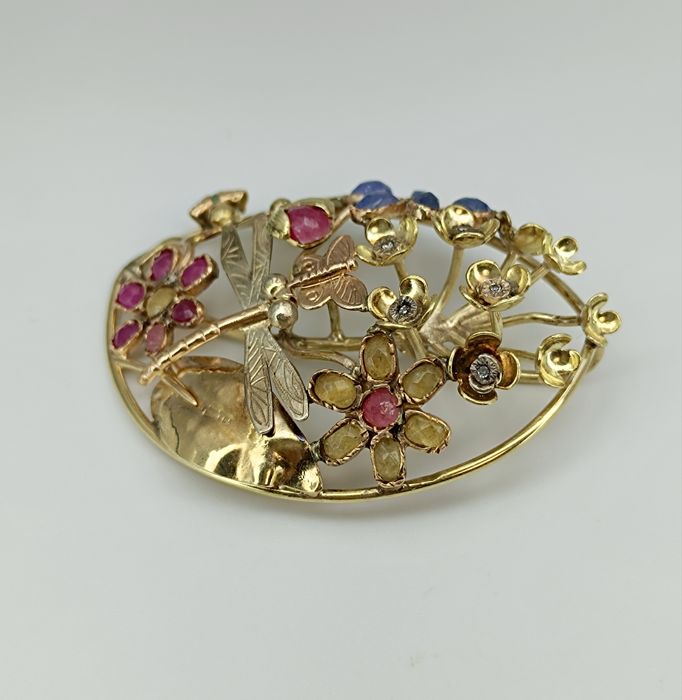 Антикварный золотой кулон 56 пробы с драгоценными камнями