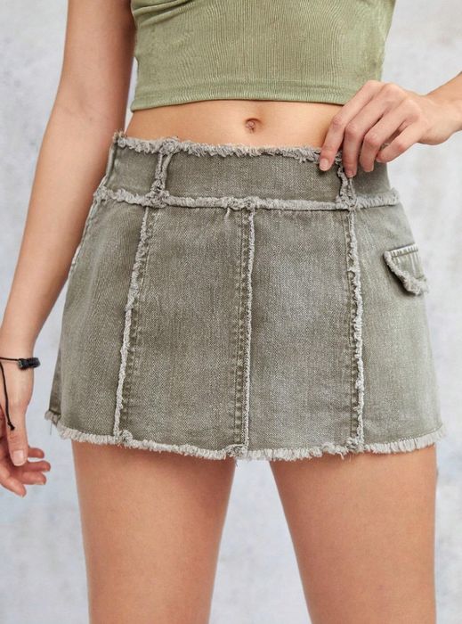 Shein spódnica jeansowa zielona mini uniwersalny łdo