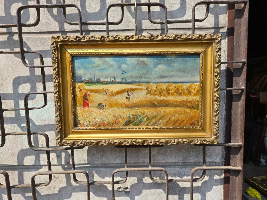 Stary obraz olejny praca w polu Henri 29