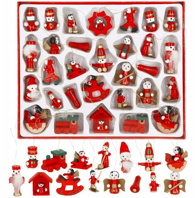 Drewniane zawieszki na choinkę – ozdoby świąteczne, bombki 30 szt.