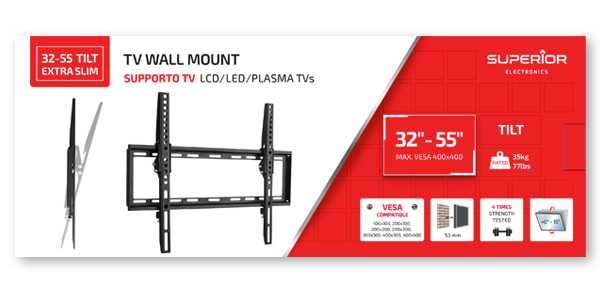 Superior Suporte TV LCD/LED/PLASMA 32/55" Tilt Extra Slim