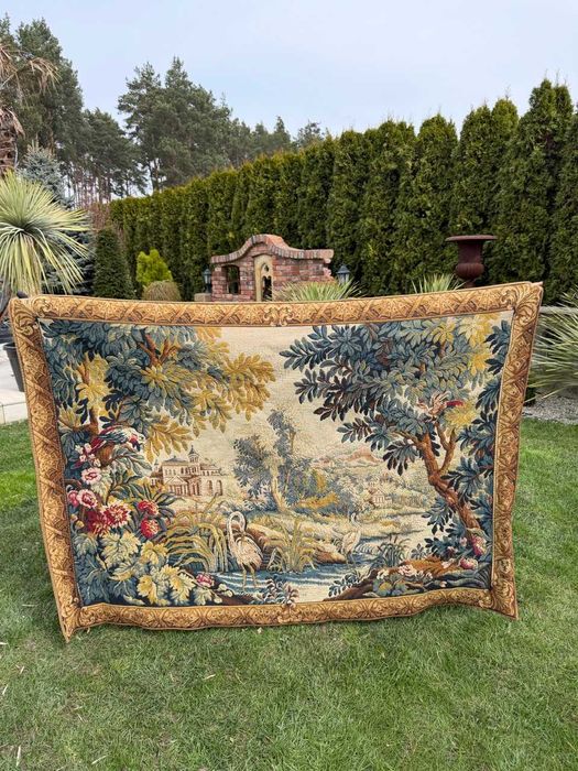 Unikatowy Duży Francuski Gobelin Sygnowany Le Lignon 185x130 cm