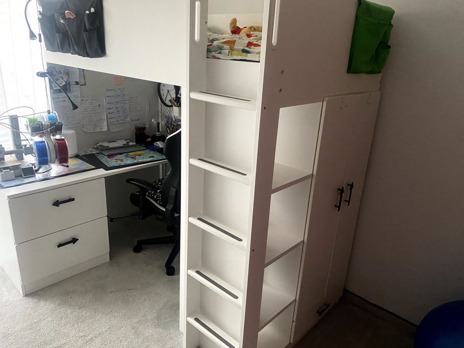 Łóżko piętrowe z biurkiem i szafą Smastad Ikea super cena