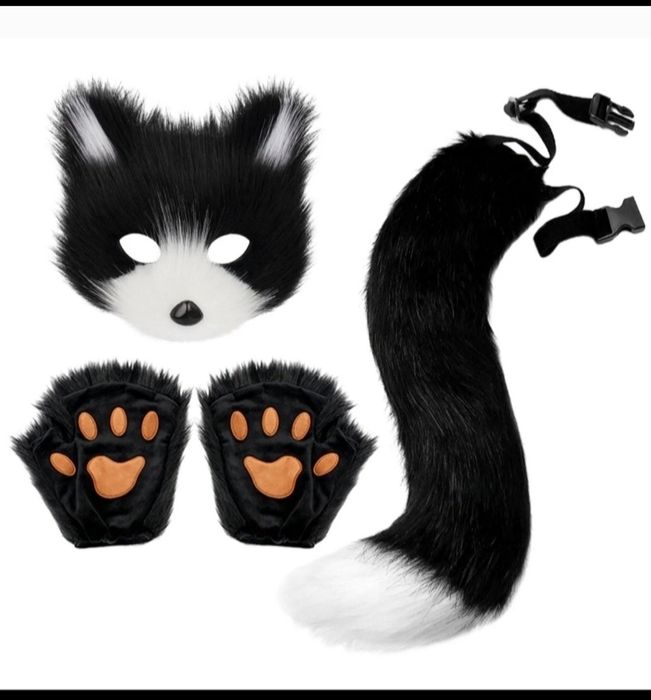 Чорно білий набір котика кота киці маска хвіст лапи чокер гетри сумочк