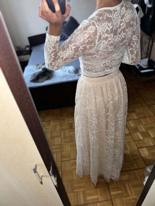 Mohito maxi spódnica wysoki stan pas tiul długa hafty w kwiaty S