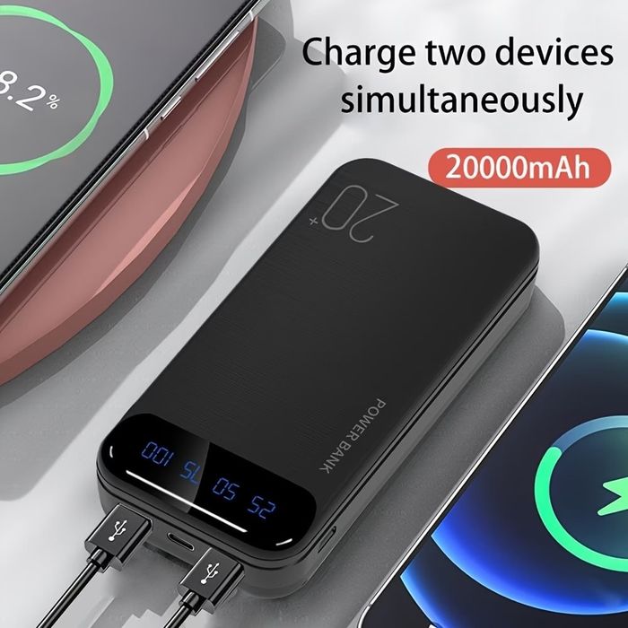 Портативный павербанк / Power Bank / Мобильная Батарея / Большой емкости / LED дисплей / 20000mAh / 5V2.1A /  USB-зарядка для андроида и айфона