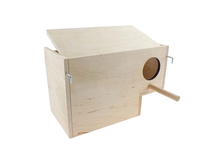 Budka lęgowa dla papugi Amadyny z uskokiem widocznym 22x11x13,5 P-77