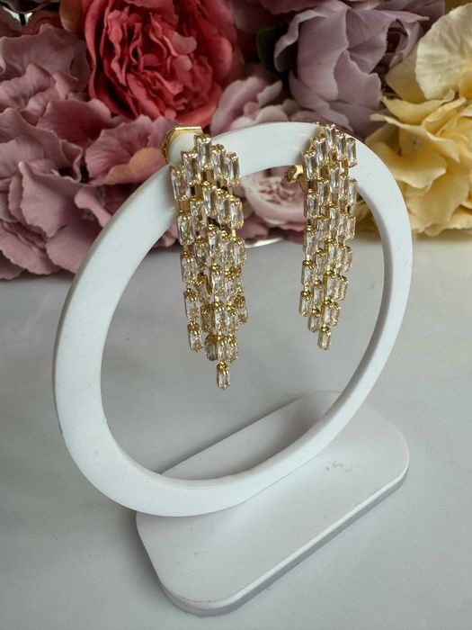 Klipsy złote eleganckie cyrkonia jakość c73