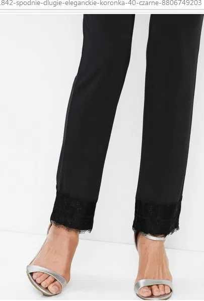 (18) Granatowe spodnie z koronką 44-46 NOWE