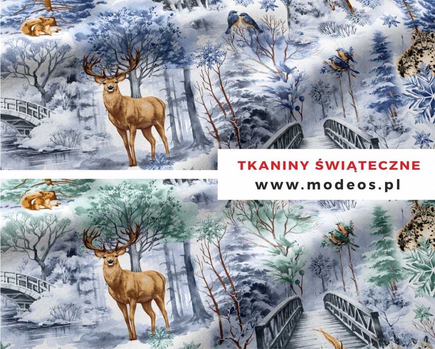 Bawełna świąteczna na metry Materiał Tkanina bawełniana zimowy las