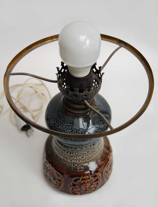 Lampa stołowa ceramiczna, ceramika, Polmo Wałbrzych, PRL, vintage