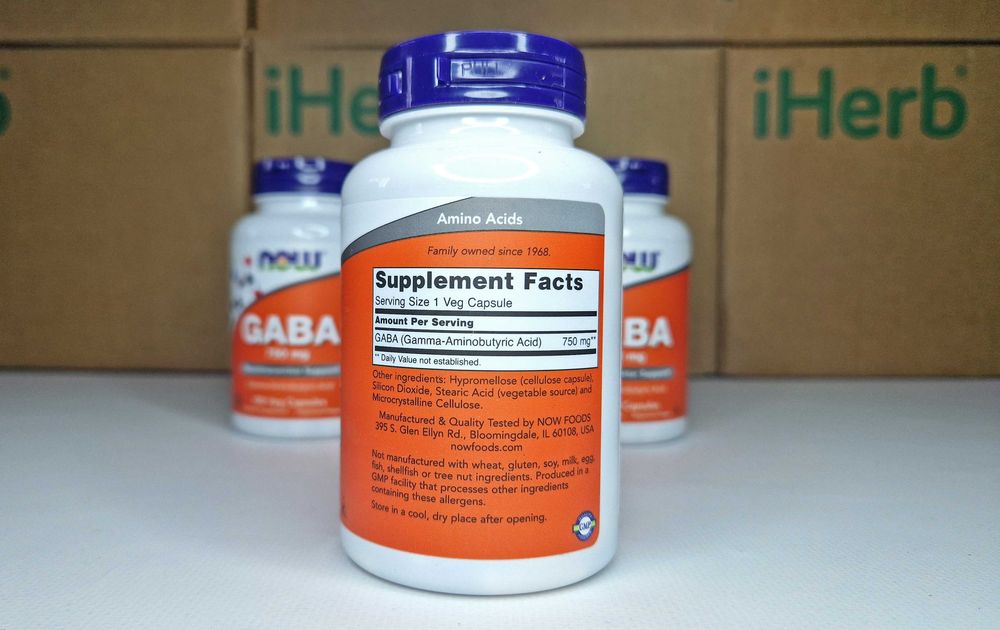 Gaba Now Foods (ГАМК) 500 мг і 750 мг, 100 та 200 капсул, iHerb