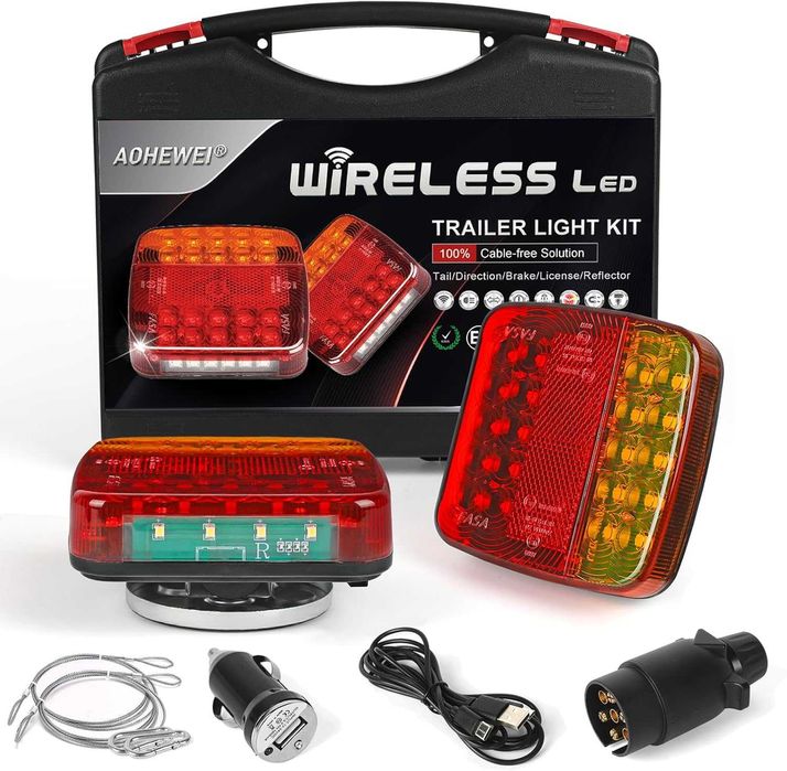 AOHEWEI – Bezprzewodowe lampy LED do przyczepy | Magnetyczne | 12 V | ECE + EMC | 8 h pracy | Zestaw 2 szt.